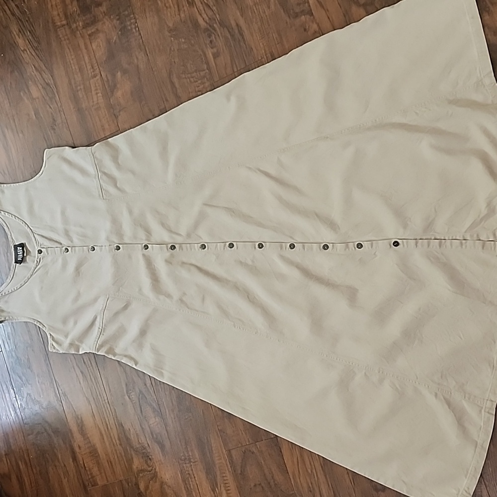 Vintage Eileen Fisher Cotton Tencel Button Front A-line Back Tie Maxi Dress - Picture 3 of 12